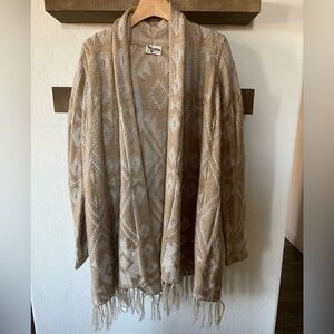 Mumu| Aztec Boho Print, open front knit cardigan•••Long with Frayed Ends🫶🏻